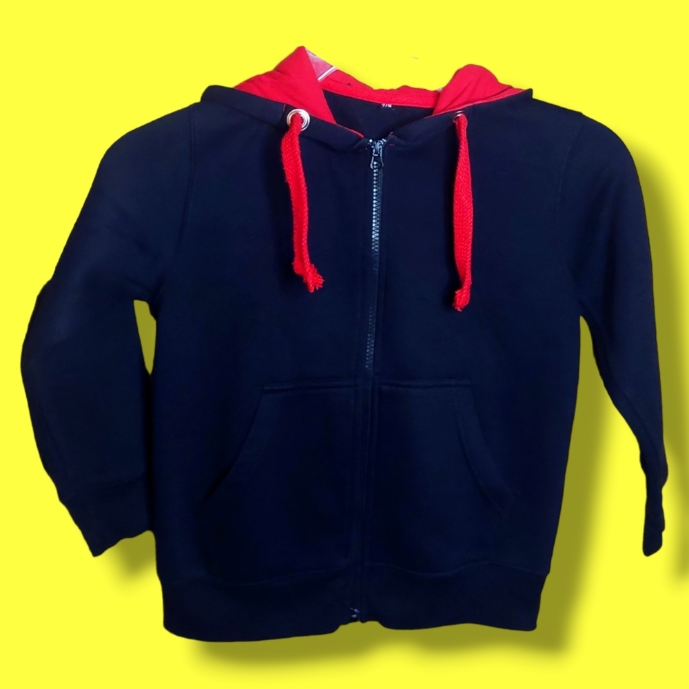 Boy's Red & Black Hooded Zip-Up Sweatshirt | Size 7/8 | Hoodie | Fleece | Kids |